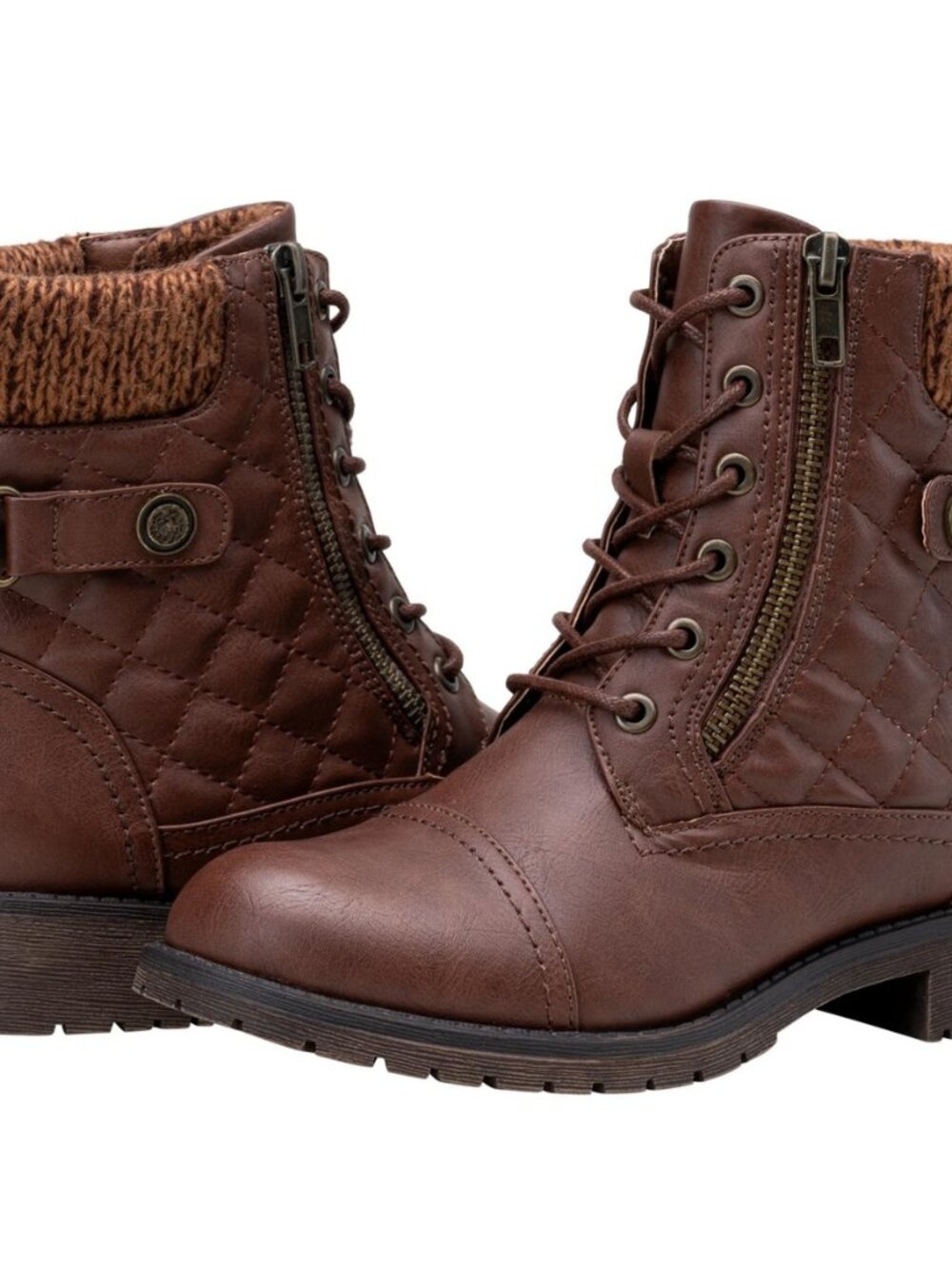 Women's Combat Ankle Boots, Lace up Low Heel Zipper Short Booties